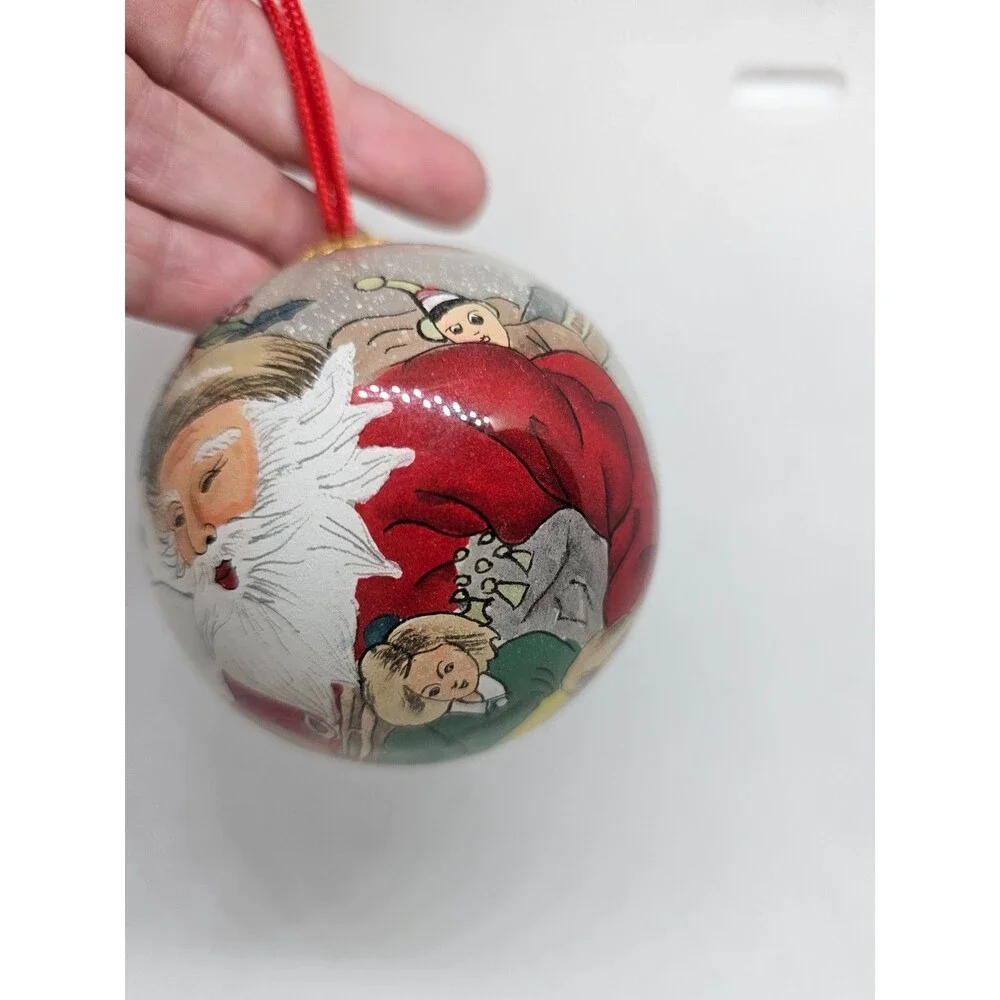 Hand Painted Santa Glass Christmas Ornament In Red Box Made in China